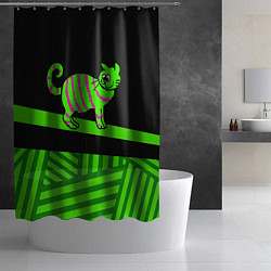 Шторка для душа Зеленый полосатый кот, цвет: 3D-принт — фото 2