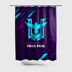 Шторка для душа Символ Free Fire в неоновых цветах на темном фоне, цвет: 3D-принт