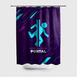 Шторка для душа Символ Portal в неоновых цветах на темном фоне, цвет: 3D-принт