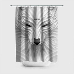 Шторка для душа Волк белый - с надписью, цвет: 3D-принт