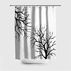 Шторка для душа Черные ветки деревьев на белом фоне, цвет: 3D-принт