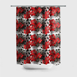 Шторка для душа Красные абстрактные цветы, цвет: 3D-принт
