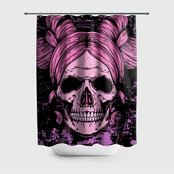 Шторка для ванной Женский череп с розовыми волосами