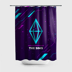 Шторка для душа Символ The Sims в неоновых цветах на темном фоне, цвет: 3D-принт