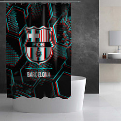 Шторка для душа Barcelona FC в стиле Glitch на темном фоне, цвет: 3D-принт — фото 2