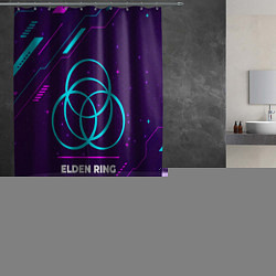 Шторка для душа Символ Elden Ring в неоновых цветах на темном фоне, цвет: 3D-принт — фото 2