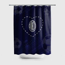 Шторка для душа Лого AC Milan в сердечке на фоне мячей, цвет: 3D-принт
