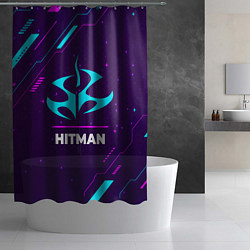 Шторка для душа Символ Hitman в неоновых цветах на темном фоне, цвет: 3D-принт — фото 2