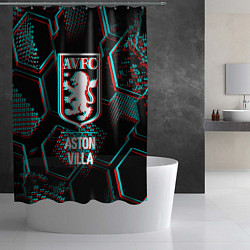 Шторка для душа Aston Villa FC в стиле Glitch на темном фоне, цвет: 3D-принт — фото 2