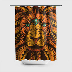 Шторка для душа Африканский Лев Морда Льва с узорами Мандала, цвет: 3D-принт