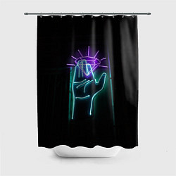 Шторка для душа Неоновые рука и бриллиант - Фиолетовый, цвет: 3D-принт