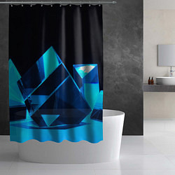 Шторка для душа Неоновые объёмный куб - Синий, цвет: 3D-принт — фото 2