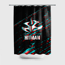 Шторка для душа Hitman в стиле Glitch и Баги Графики на темном фон, цвет: 3D-принт