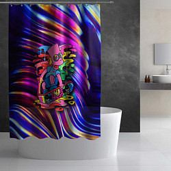 Шторка для душа Скейтбордист Барт Симпсон на фоне разноцветных кля, цвет: 3D-принт — фото 2