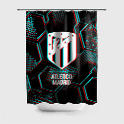 Шторка для душа Atletico Madrid FC в стиле glitch на темном фоне, цвет: 3D-принт