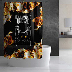 Шторка для душа Hollywood Undead рок кот и огонь, цвет: 3D-принт — фото 2