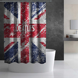 Шторка для душа The Beatles - лого на фоне флага Великобритании, цвет: 3D-принт — фото 2