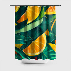 Шторка для душа Листья монстеры и дольки апельсинов, цвет: 3D-принт