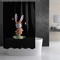 Шторка для душа Крольчонок С Бантиком На Чёрном Фоне, цвет: 3D-принт — фото 2