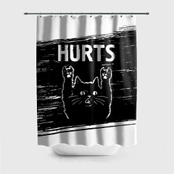 Шторка для душа Группа Hurts и рок кот, цвет: 3D-принт