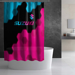 Шторка для душа Suzuki - neon gradient: символ сверху, цвет: 3D-принт — фото 2