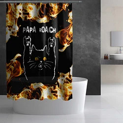 Шторка для душа Papa Roach рок кот и огонь, цвет: 3D-принт — фото 2
