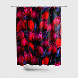 Шторка для душа Тюльпаны - поле красных цветов, цвет: 3D-принт