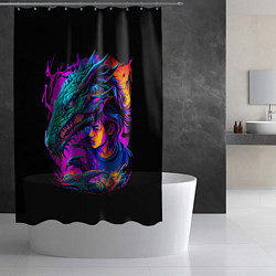 Шторка для душа Дракон и девушка - поп арт, цвет: 3D-принт — фото 2