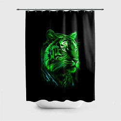 Шторка для душа Нейросеть: неоновый зелёный тигр, цвет: 3D-принт