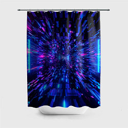 Шторка для душа Киберпанк синий неоновый тоннель, цвет: 3D-принт