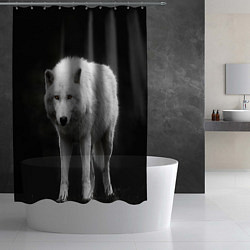 Шторка для душа Белый волк на темном фоне, цвет: 3D-принт — фото 2