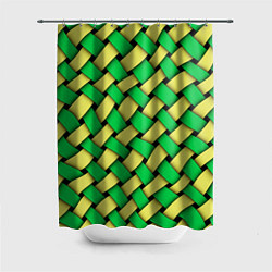 Шторка для душа Жёлто-зелёная плетёнка - оптическая иллюзия, цвет: 3D-принт