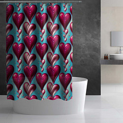 Шторка для душа Паттерн красные абстрактные сердца, цвет: 3D-принт — фото 2