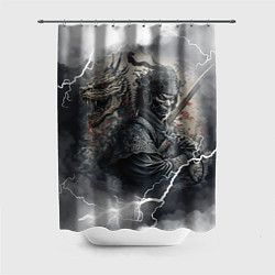 Шторка для душа Дракон и самурай, цвет: 3D-принт