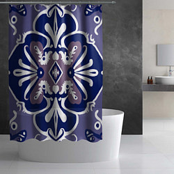 Шторка для душа Паттерн цветок с глазками в синих оттенках, цвет: 3D-принт — фото 2