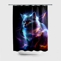 Шторка для душа Электрический котёнок искрящий молниями, цвет: 3D-принт