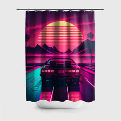Шторка для душа Синтвейв закат и автомобиль, цвет: 3D-принт