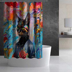 Шторка для душа Кошечка следящая за модой - нейросеть, цвет: 3D-принт — фото 2
