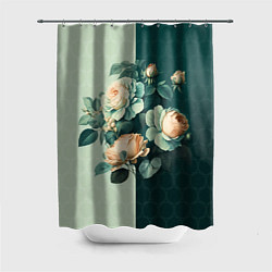 Шторка для душа Розы на зеленом фоне, цвет: 3D-принт
