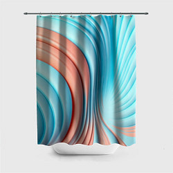 Шторка для душа Кораллово-голубая абстрактная волна, цвет: 3D-принт