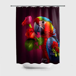 Шторка для душа Попугай ара с цветами, цвет: 3D-принт