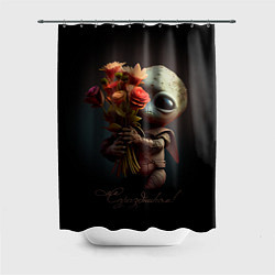 Шторка для душа Инопланетянин с букетом цветов, цвет: 3D-принт