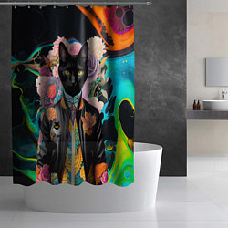 Шторка для душа Модный чёрный кот - нейросеть - мода, цвет: 3D-принт — фото 2