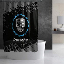 Шторка для душа Porsche в стиле Top Gear со следами шин на фоне, цвет: 3D-принт — фото 2