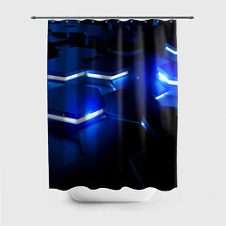 Шторка для душа Металлические соты с синей подсветкой, цвет: 3D-принт