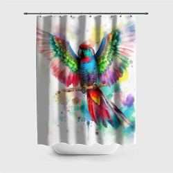 Шторка для душа Разноцветный акварельный попугай с расправленными, цвет: 3D-принт