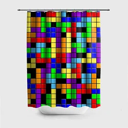 Шторка для душа Тетрис цветные блоки, цвет: 3D-принт