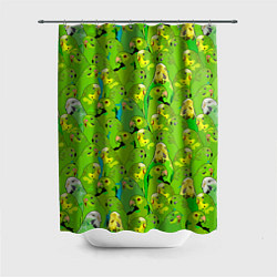 Шторка для душа Зеленые волнистые попугайчики, цвет: 3D-принт