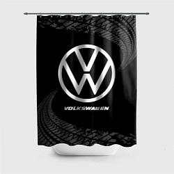 Шторка для душа Volkswagen speed на темном фоне со следами шин, цвет: 3D-принт