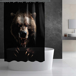 Шторка для душа Бурый агрессивный медведь, цвет: 3D-принт — фото 2